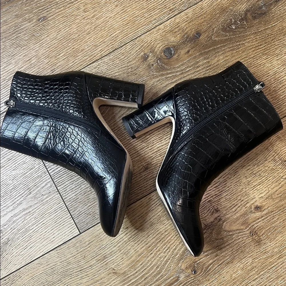 M Grigianricio Black Croc Embossed Ankle Boots Size 38/8